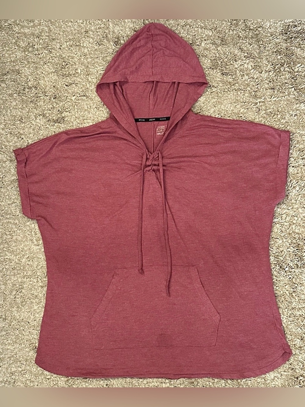 RBX Women’s 1X Purple Kangaroo Pocket Short Sleeve Hooded Lightweight T-Shirt